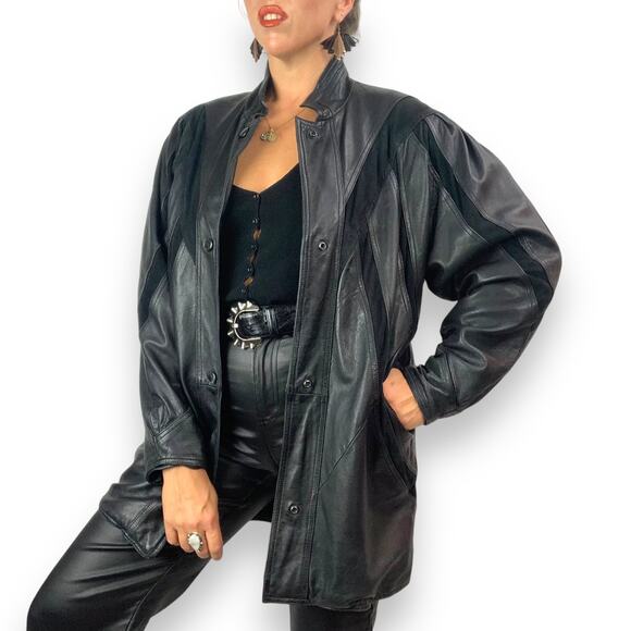 ❌SOLD❌Vintage MILAN LEATHERWEAR long black leather and suede jacket - Picture 9 of 13